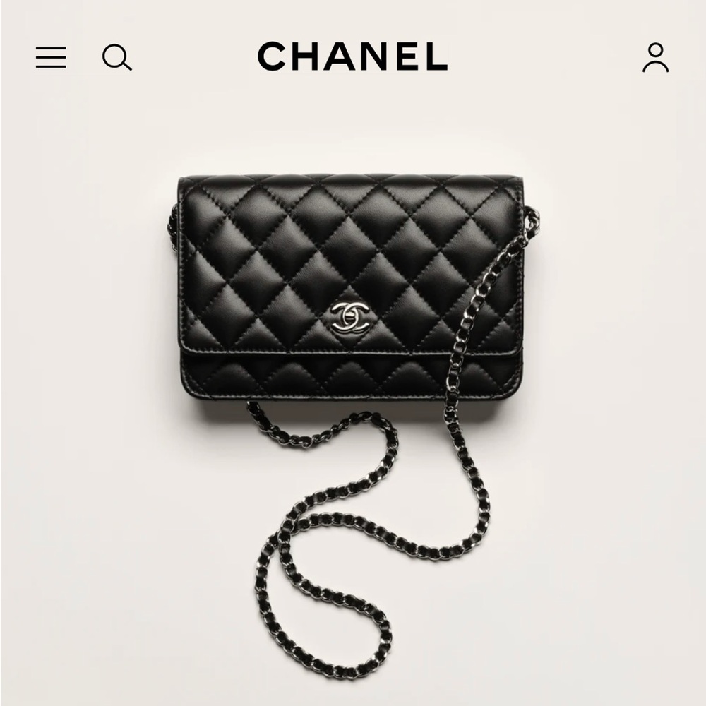 CHANEL Black Quilted Chain Wallet